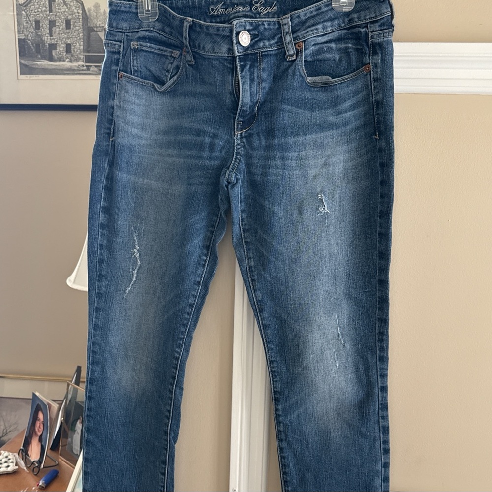 American Eagle Outfitters Distressed Blue Straight Leg Jeans